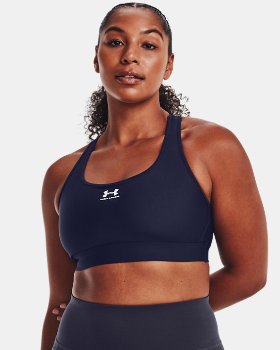 Women's HeatGear® Mid Padless Sports Bra, Blue, pdpMainDesktop image number 3